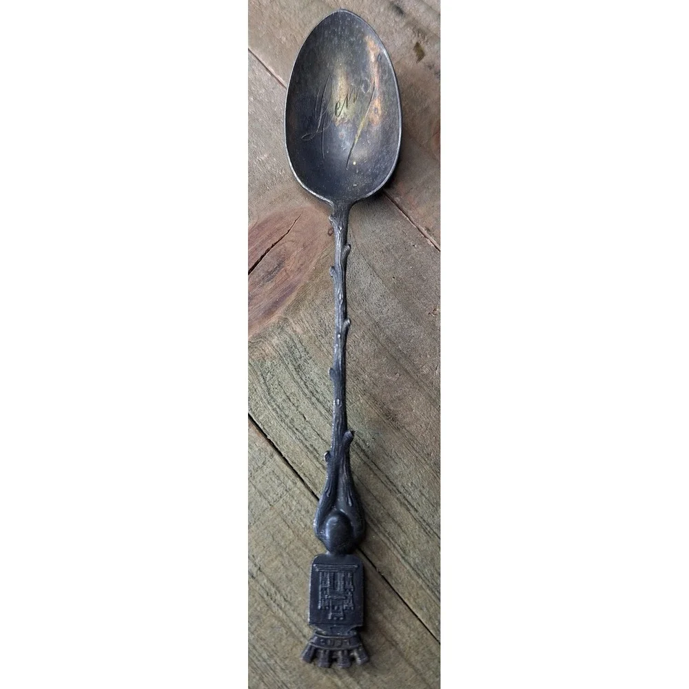 Vintage Lens France Souvenir Spoon Coat of Arms Crest Branch‎ Handle Leaf Back